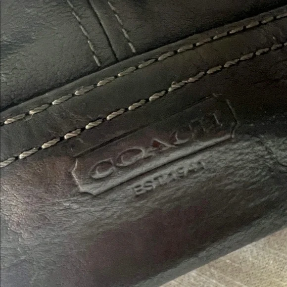 Coach Black Leather Shoulder Tote Bag with Gold Brass Accents - Picture 11 of 13